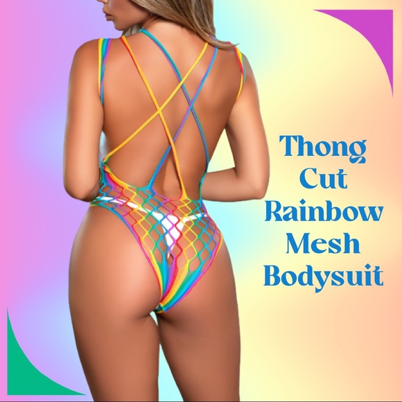 Over the Rainbow Criss Cross Fishnet Thong Cut NWT - Picture 2 of 7